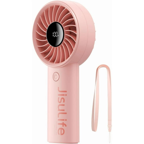 Handheld Portable Fan with Powerful Motor,LED Display,5000mAh Battery,5 Wind Speeds,Lanyard; Summer Essentials USB Rechargeable Hand held Fan for Travel,Beach,Makeup,Concerts-Pink