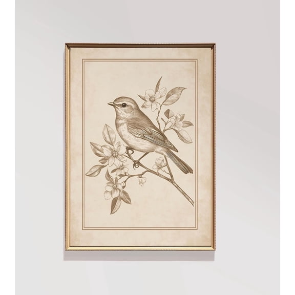 Vintage Bird Wall Art Poster Neutral Farmhouse Decor Poster Minimalist Dining Room Decor Poster Nursery Art Poster Art E518, Unframed Poster Size 8x12 F03.1.18l373