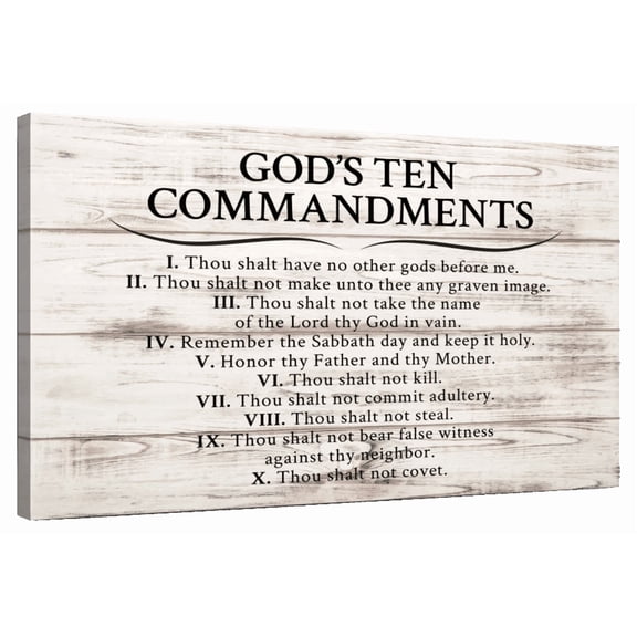 Elephant Stock God's Ten Commandments Wall Art - Horizontal Canvas Wall Art - Living Room Wall Decor - Wall Signs Canvas - Black And Beige Decor - 12" x 8"