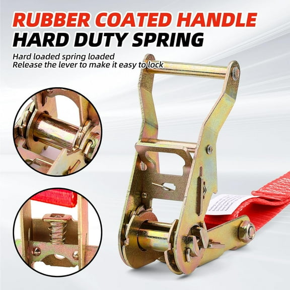 Heavy Duty Ratchet Strap – (4PK) Premium Tie Down Straps for Moving & Securing Cargo – Coated Deep S-Hook & Extra Safety with Lockable Release - Made in USA (Red, 12')