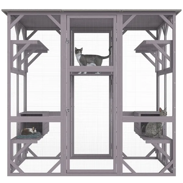 Outdoor Cat House 7 Tier Large Catio Enclosure with 5 Platforms 2 Resting Boxes and Large Front Door 71.2 x 34.6 x 66.5 Inches
