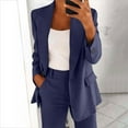 thumbnail image 4 of Efsteb Business Casual Outfits for Women Plus Size Blazers Sets Work Office Long Sleeve Button Cardigan Blazer Jacket Long Pants Suit Set (Navy,L), 4 of 8