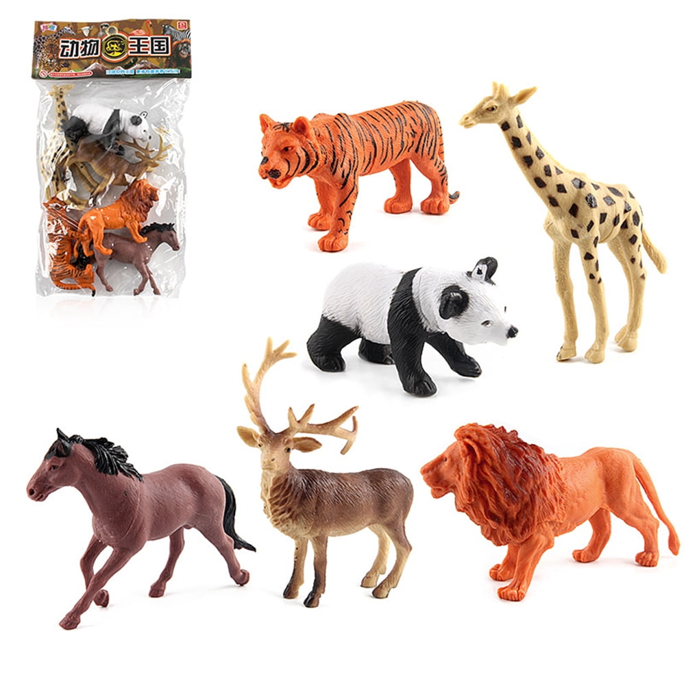 Mini Lovely Plastic Zoo Animal Figure Model Set Tiger Leopard Hippo