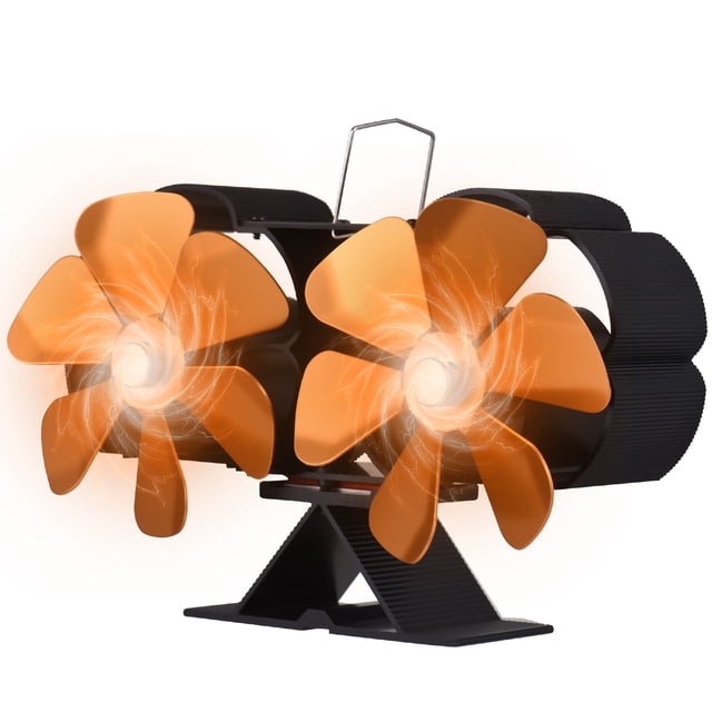 Dual Head 6 Blade Heat Powered Stove Fan with Carrying