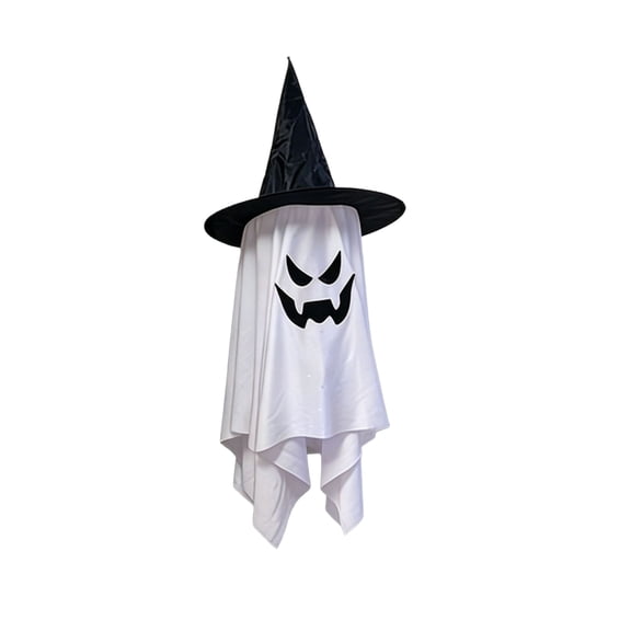 XHKUYI Halloween Hanging Ghost Decoration 39.3 inch, Glowing White Fabric Ghost with Witch Hat, Spooky Floating Ghost Decor for Halloween Home, Garden, Tree, Yard, Party
