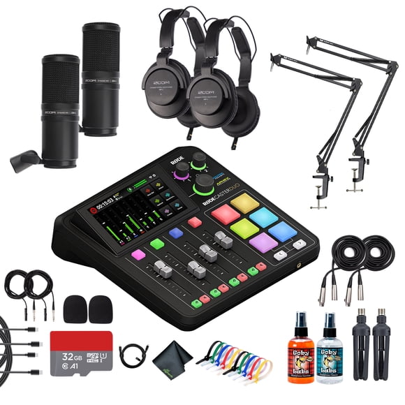 RODE RODECaster Duo Integrated Audio Production Studio Compact Mixer with Dual USB Interface & Bluetooth For Podcasting & Streaming RCDUO 2x Headphones 2x Podcast Microphone Mic Arm More