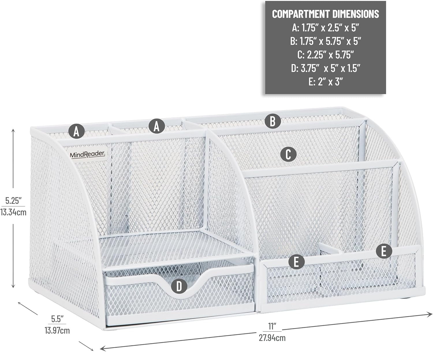 7-Compartment Desktop Organizer, File & Accessory Storage, Metal Mesh Office Organizer for Desk, Workspace, Mail, White