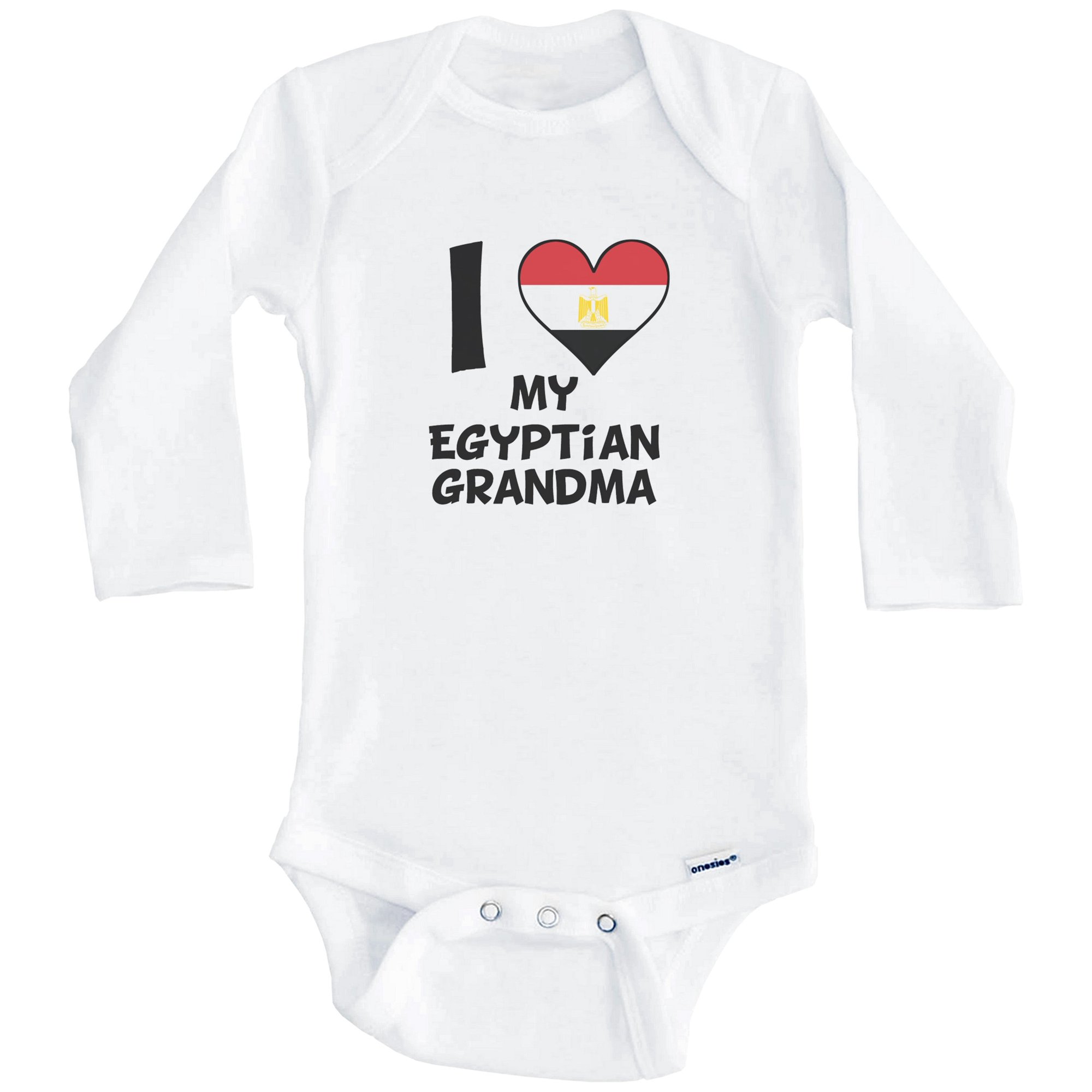 I Heart My Egyptian Grandma Egypt Flag One Piece Baby Bodysuit (Long Sleeve), 0-3 Months White