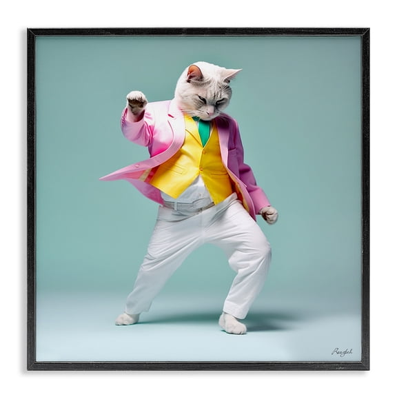 Stupell Industries Modern Dancing Cat Portrait Black Framed Giclee Art, 12 x 12, by Roozbeh