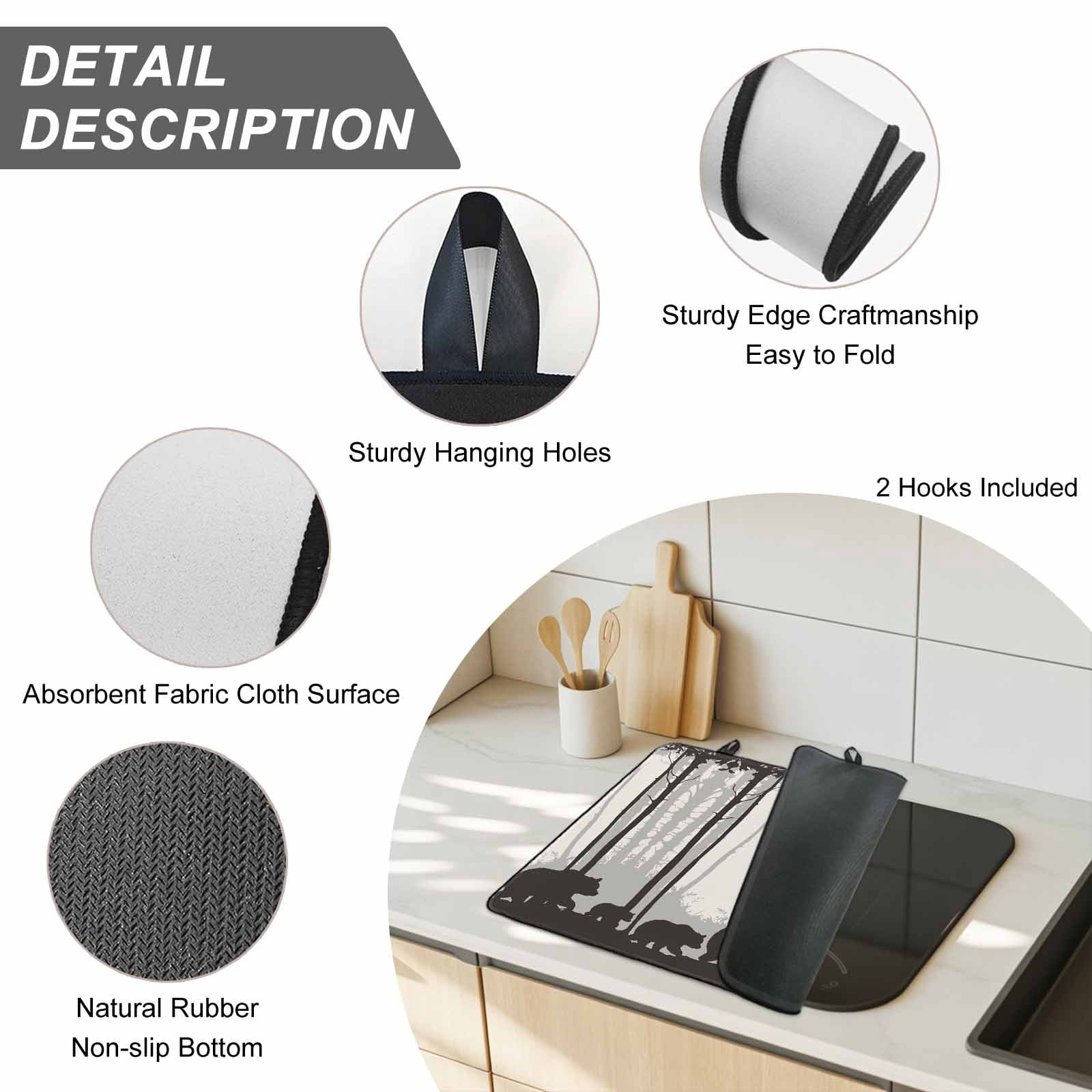 Forest Bear Stove Top Cover for Electric Stove, Heat-proof & Non Slip Glass Top Stove Cover Protector, Black Grey Country Farmhouse Nature Tree Kitchen Flat Cooktop Rubber Mat 24x21 Inches