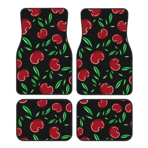 Balery Cherry Pattern 4-Piece Floor Mats, Heavy-Duty Rubber Liners, Anti-Slip Design, All-Season Automotive Protection, Vehicles, Cars, Trucks, and SUVs