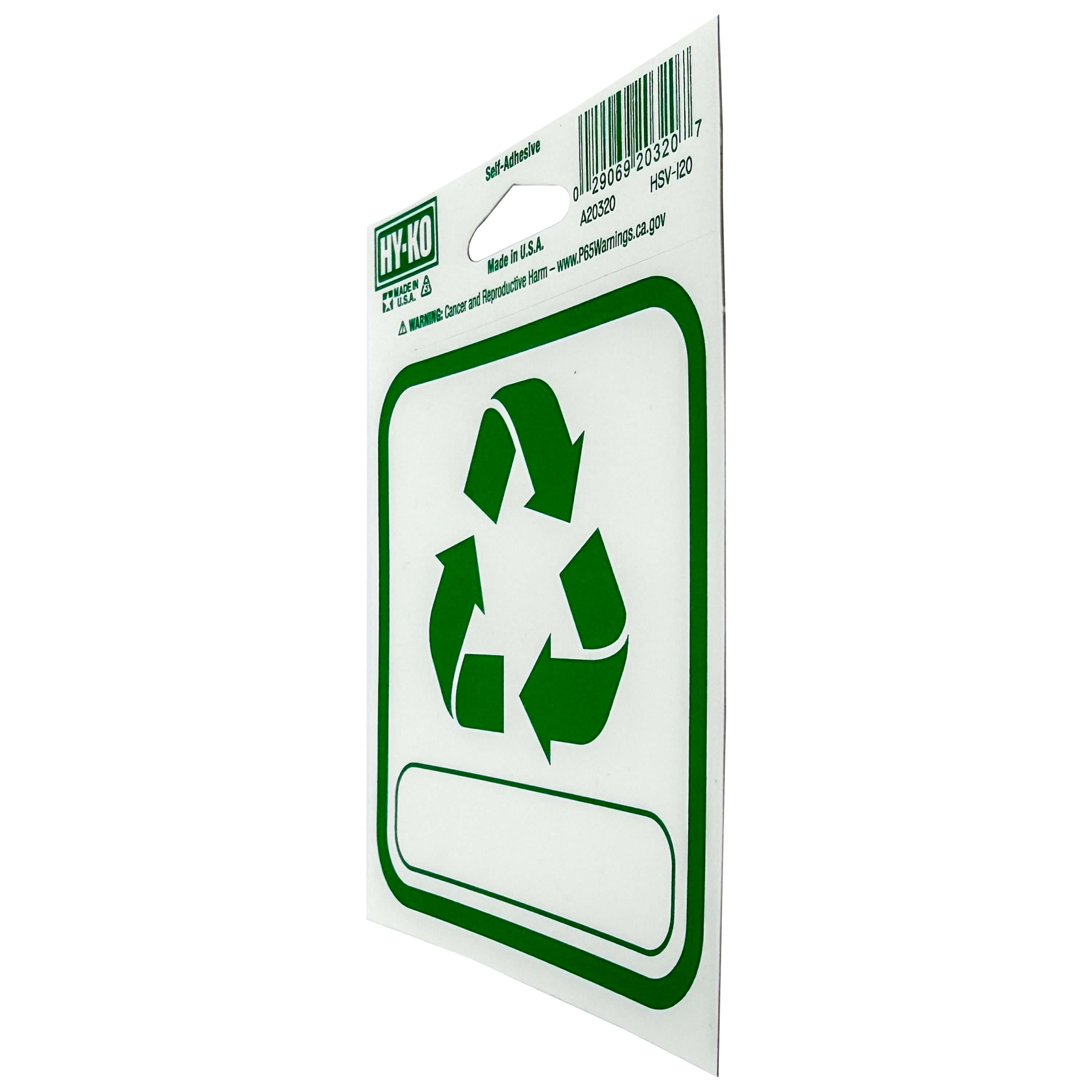 Hy-Ko Self Adhesive Vinyl Recycle 4"x4" Sticker