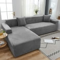 thumbnail image 1 of CHOK 2024 Plush Sectional Couch Cover   Stretch L Shape Sofa Covers For Sectional Sofa Set  L Shape Couch Protector Chaise Lounge Covers For Dogs Kids-Gray-1 Seater, 1 of 9
