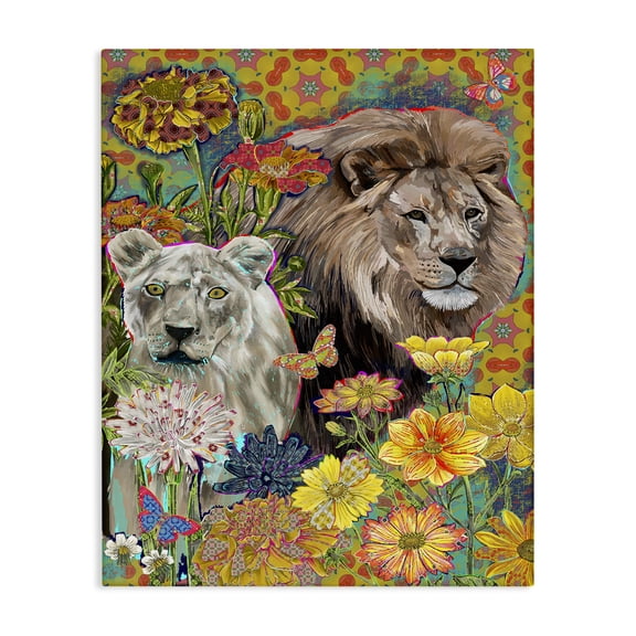 Stupell Industries Bohemian Lion Couple Behind Tropical Florals Arabesque Pattern Canvas Art, 30 x 40, by Sangita Bachelet