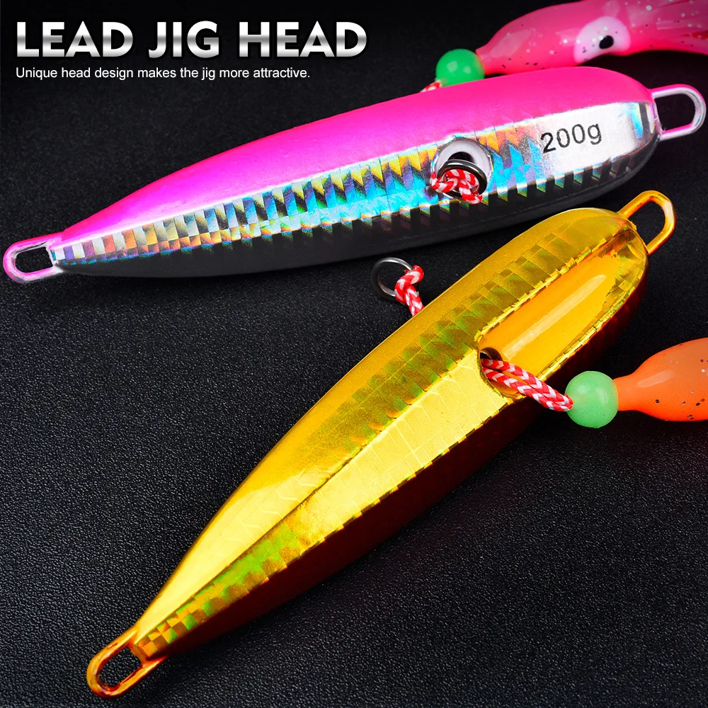 5pcs Saltwater Sea Fishing Lure Slow Metal Jig Luminous Squid Hook Sinking Saltwater Spinning Fishing For Marlin Snapper Grouper