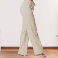 thumbnail image 4 of Pantalones Finos Pantalones casuales de mujer Pantalones con cordón de cintura alta Suave Longitud total Primavera Verano Cgtredaw Caqui L para Mujer, 4 of 6