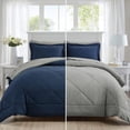 thumbnail image 1 of Juego de edredón Furnishh para cama de matrimonio, 7 piezas, reversible, azul marino y gris, 1 of 7