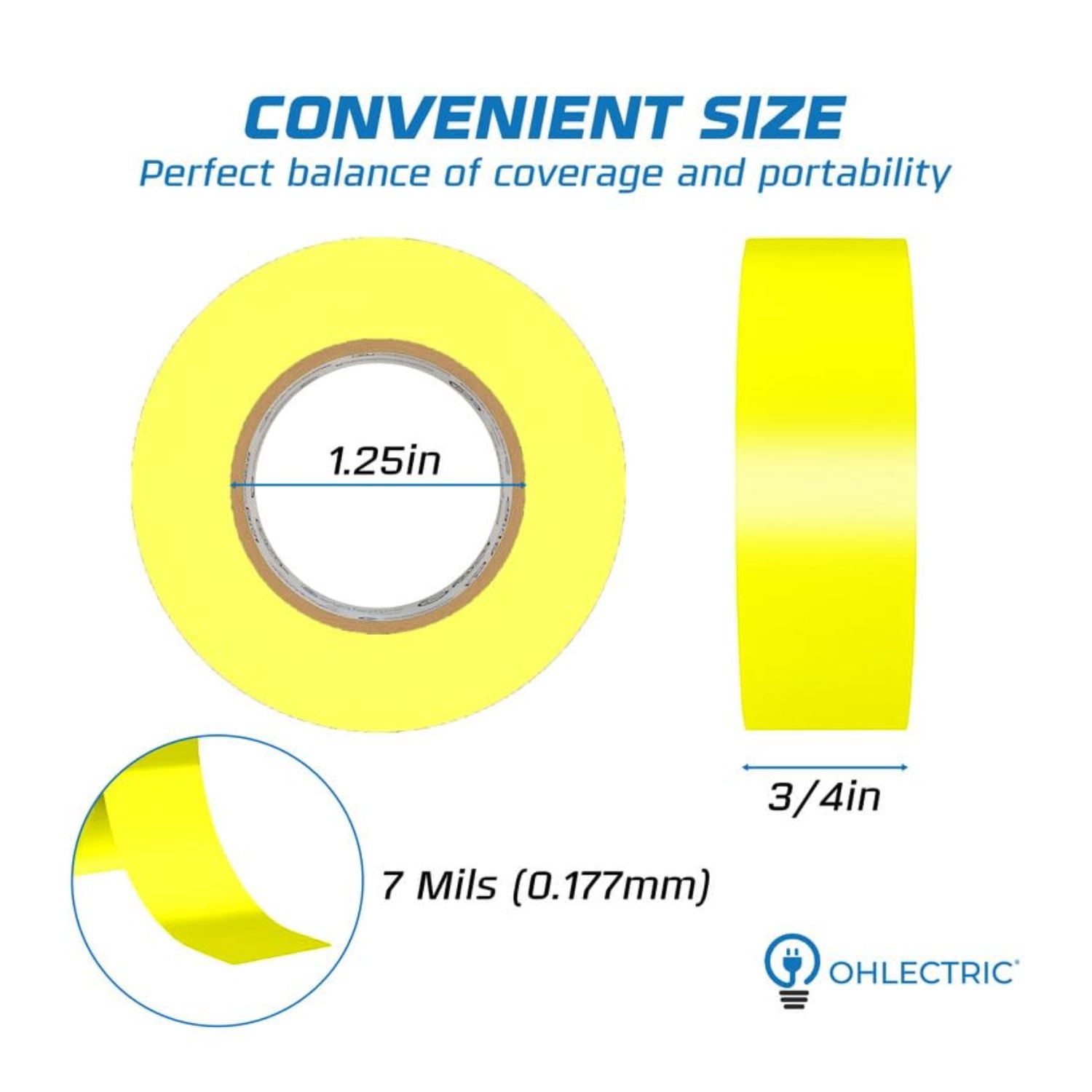 OHLECTRIC Professional Grade Vinyl Electrical Tape (20 Pack) Yellow - 7 Mil Thick Flame-Retardant, Heat & Weather Resistant 3/4 Inch x 60 Feet | Ideal for Contractors & Electricians