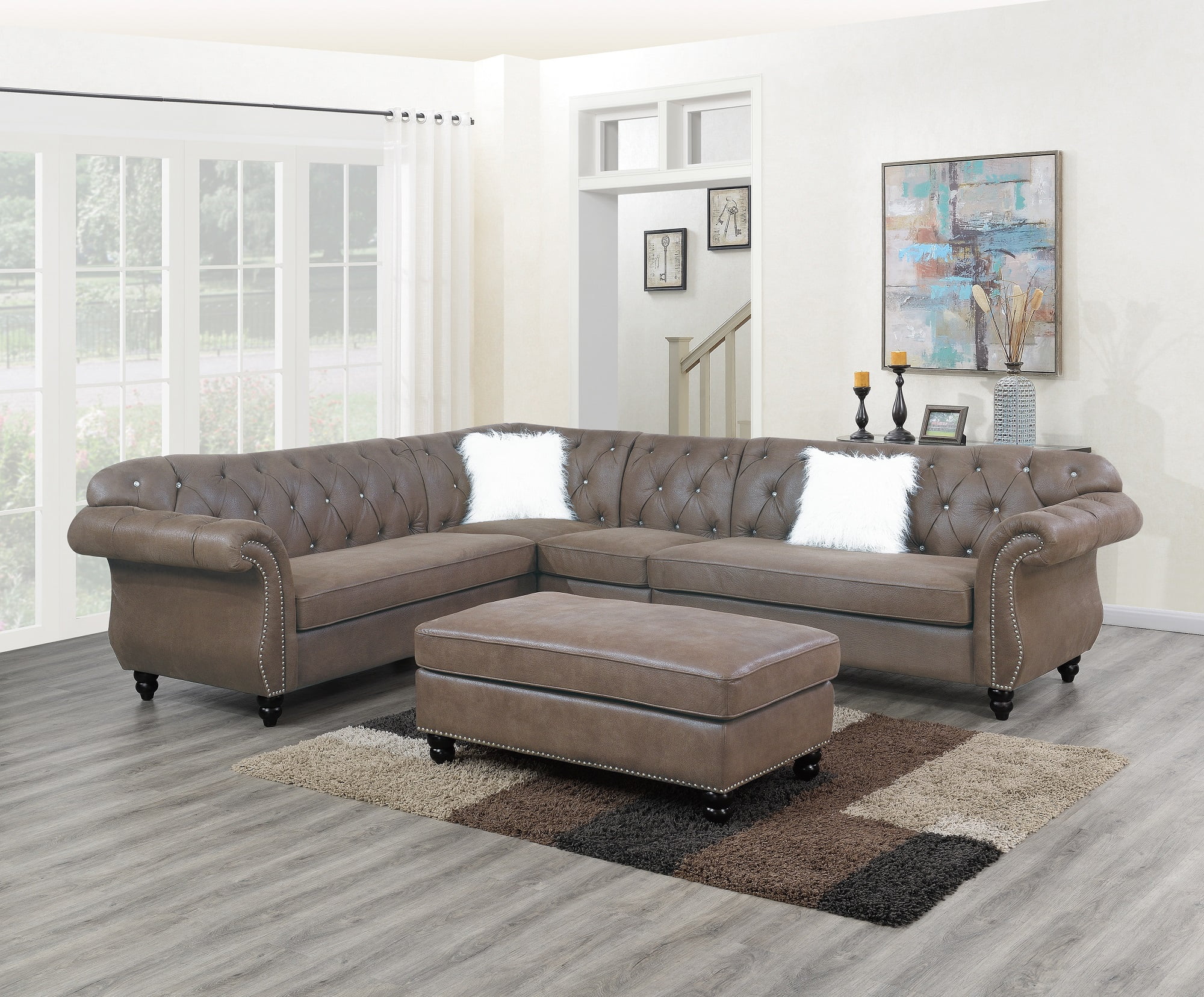 Magic Home 123 in. U Shaped Pull Out Sectional Sofa Bed Couch with