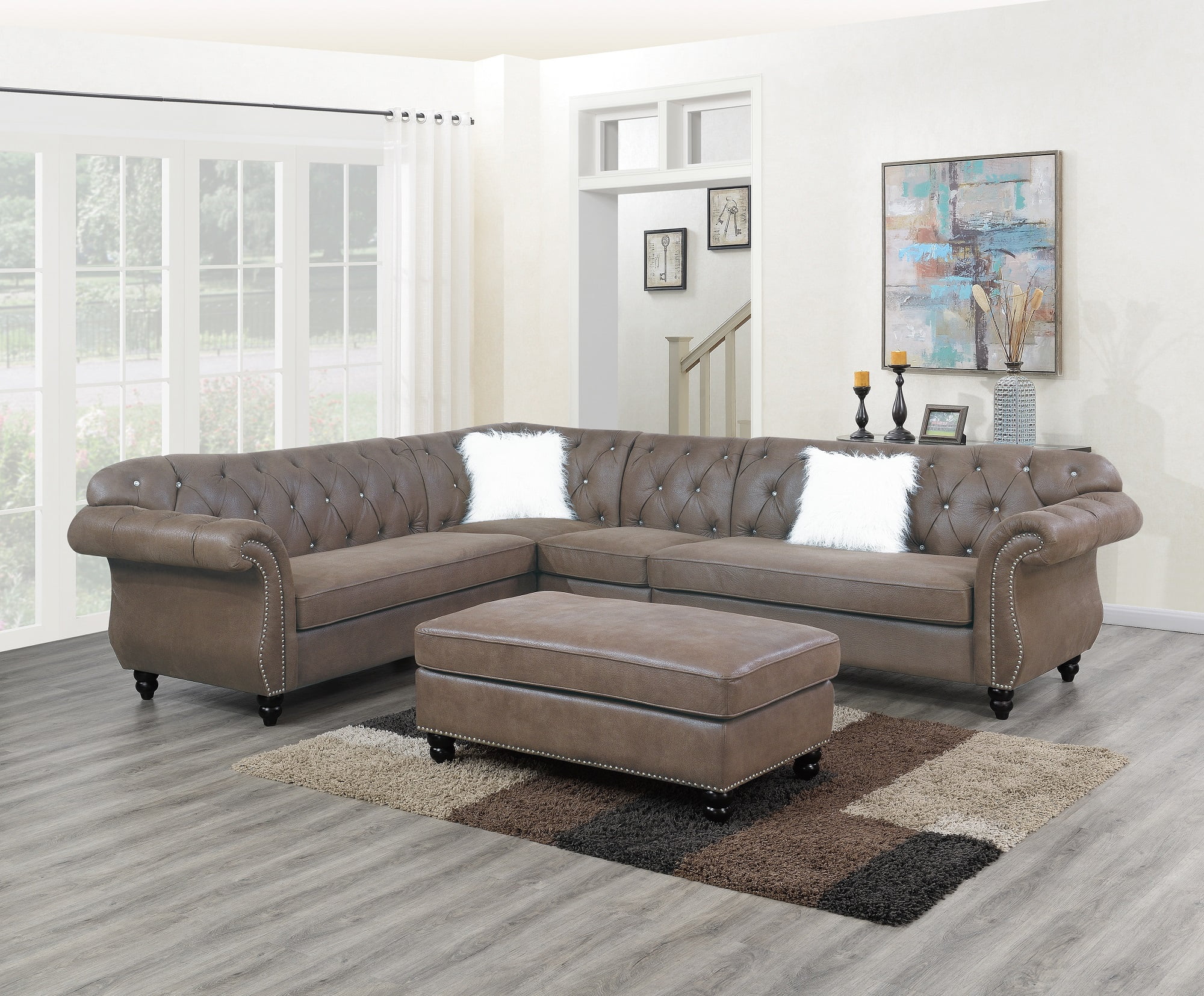 Contemporary Modern Living Room Sectional Sofa Set Dark Coffee Beatheable Leatherette Tufted Loveseats Armless Chair Corner Wedge 4pc Set Walmart Com Walmart Com