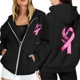 thumbnail image 2 of Cute Sweatshirts For Women Solid Color Zip Up Hoodie Pullover Cancer Awareness Month Drawstring Casual Comfortable For Everyday Wear Tops Clothes With Pocket Black XL, 2 of 6