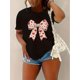 thumbnail image 1 of Valentine's Day Themed Women's Stylish Heart-Shaped Bow Print Casual T-Shirt Featuring a Stretchy RoCamisetas para mujer, lindas camisetas con estampado gráfico, de manga corta, estilo casual, para ve, 1 of 7