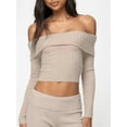 thumbnail image 3 of Women Knit Crop Tops Solid Color Boat Neck Long Sleeve Sweater Spring Fall Casual Slim Fit T-Shirts Streetwear, 3 of 7