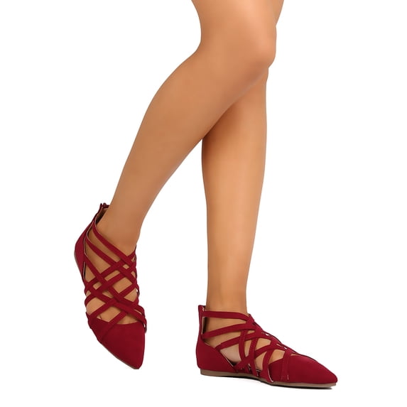 New Women Jubilee Mila-88 Faux Suede Pointy Toe Caged Flat