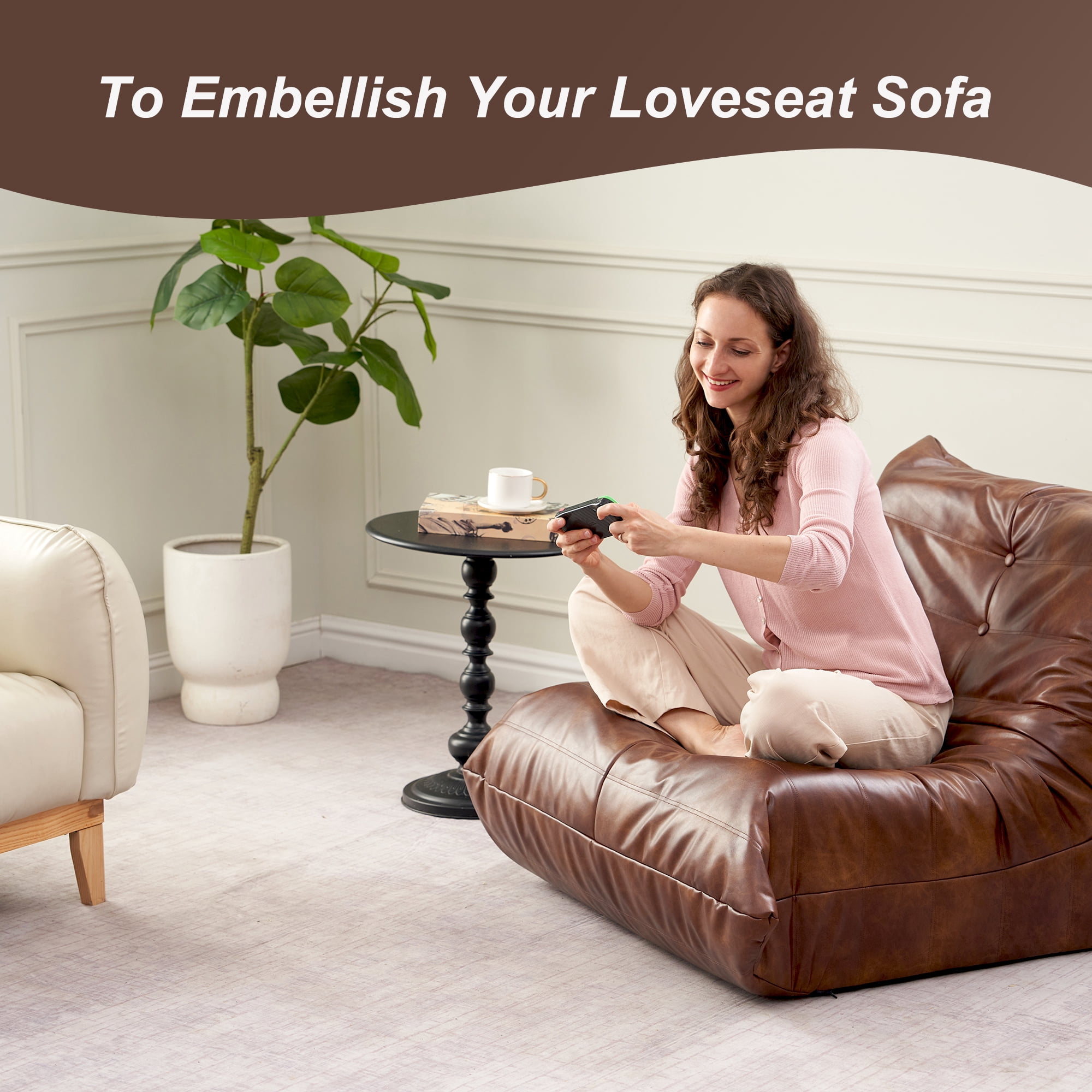 Hobestluk Giant Bean Bag Chair, Faux Leather Memory Foam Bean Bag Sofa for Adults, Living Room Bedroom Dorm Office, Brown