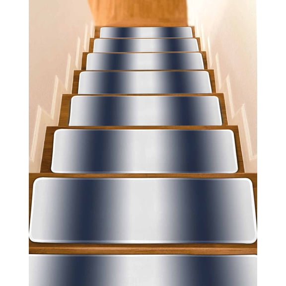 Navy Blue Ombre Stair Treads Non Slip Runners Rugs, 4 Pcs Carpet for Stairs with Adhesive, Farmhouse Modern Art Stair Mats Pads Indoor Stair Treads for Wooden Steps 8"x30"