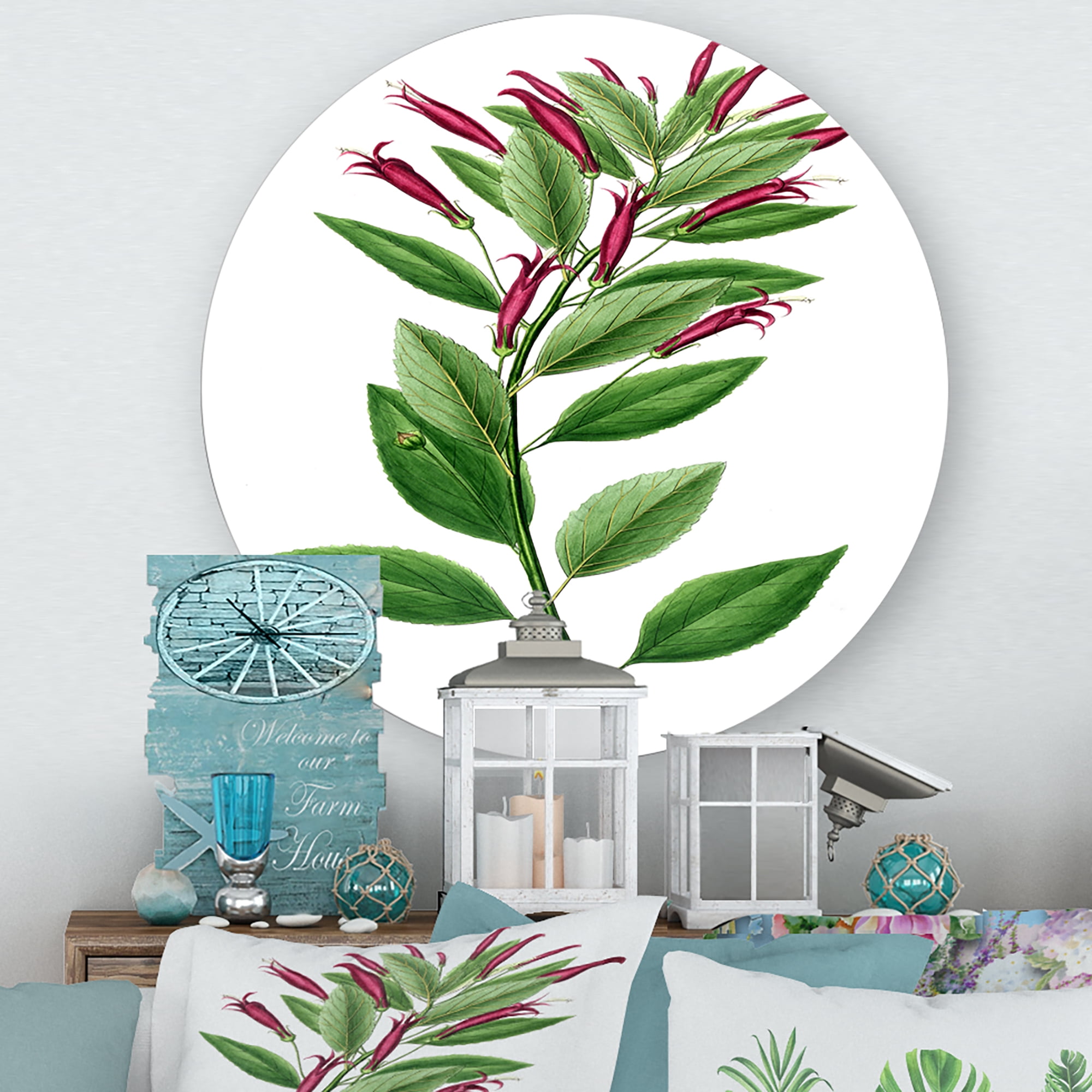 Designart 'Ancient American Flora V' Traditional Circle Metal Wall Art 23x23 - Disc of 23