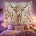 thumbnail image 2 of Highland Cow Centered in a Pastoral Flower Field, Serene Illustration for Animal Lovers, Farmhouse Wall Art, Housewarming Gift, Tapestry Wall Hanging for Bedroom and Studio, 2 of 7