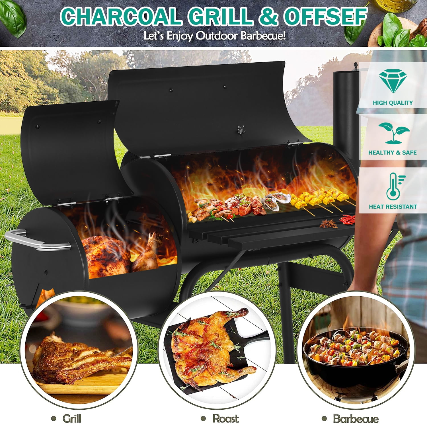 NiamVelo 13" Charcoal Outdoor Camping Stainless Steel BBQ Grill, Portable