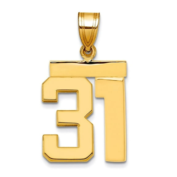 14k Solid Yellow Gold Medium Polished Sport game Number 31 Charm Pendant Necklace for Women