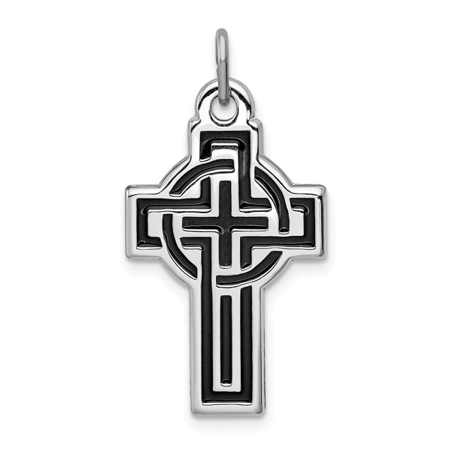 Pendentif en Forme de Croix en Argent Sterling 925 et Rhodium Noir