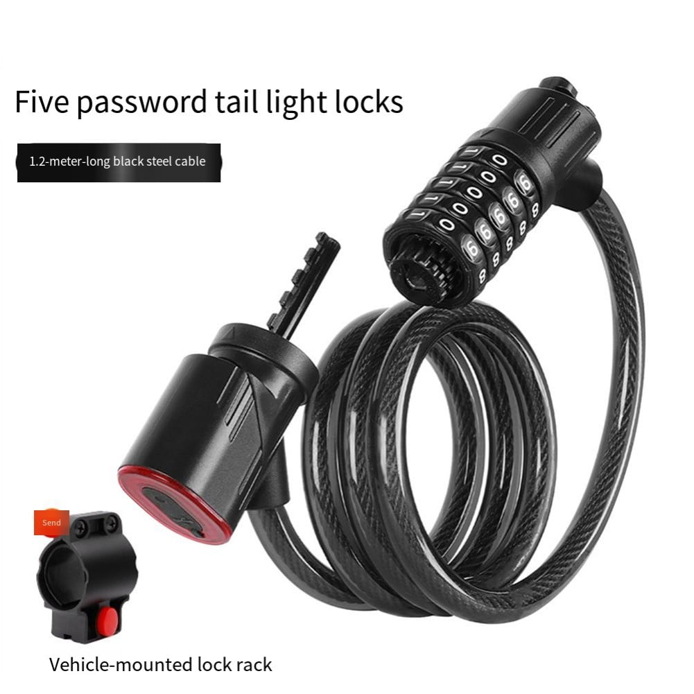CENL Smart Bike Lock with LED Tail Light - 5-Digit Code, 1.2m Steel Cable