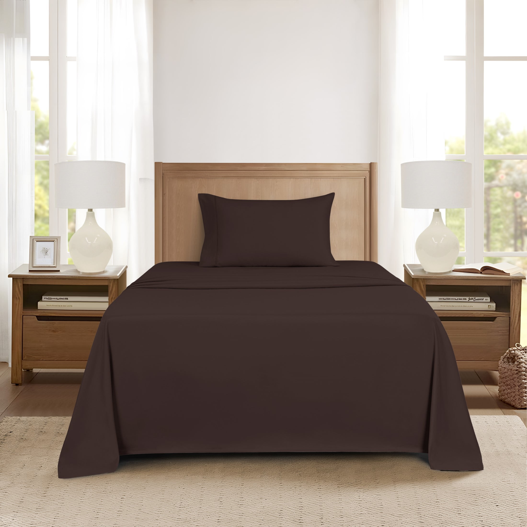 Mainstays Super Soft Brushed Microfiber Bed Sheet Set, Caffeine Brown, Twin-XL, 3 Piece
