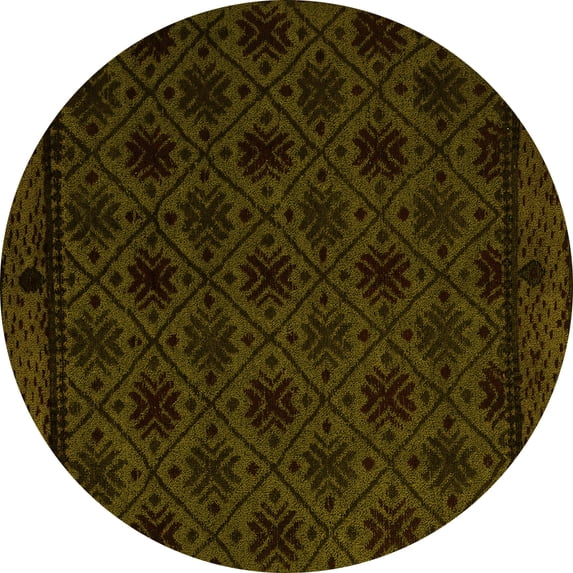 Ahgly Company Machine Washable Indoor Round Abstract Yellow Modern Area Rugs, 4' Round
