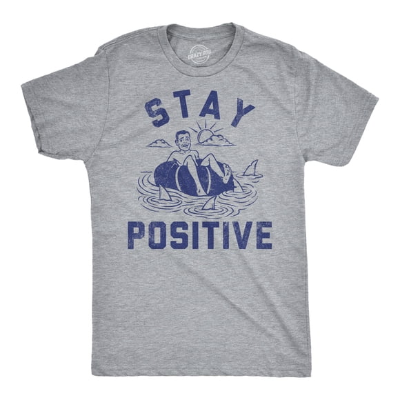 T-shirts Amusants pour Hommes Stay Positive Shark Attack T-Shirt Graphique Sarcastique pour Hommes (Gris Chiné Pâle - Stay Positive Shark Attack) - L