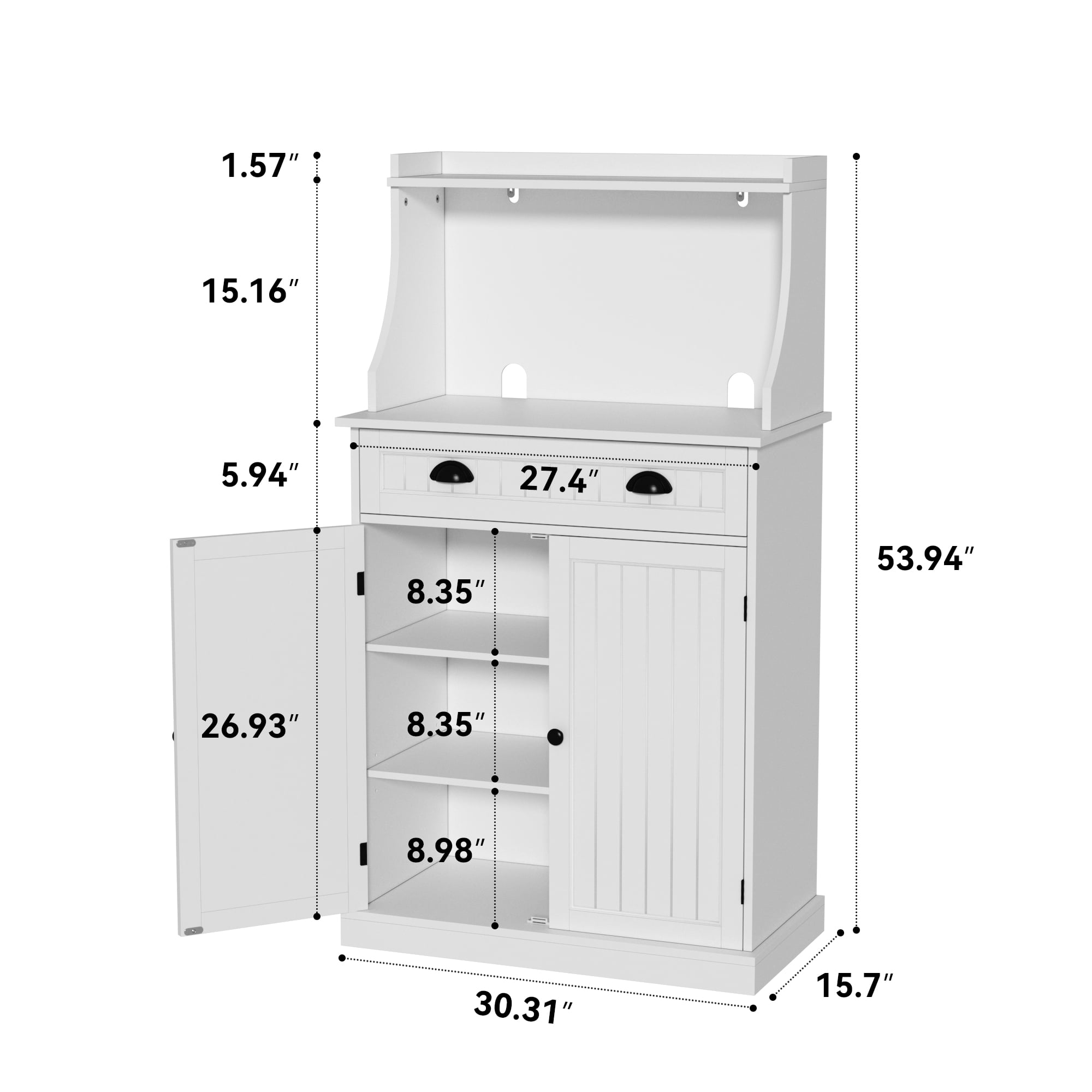 CBJCBJ 54" Kitchen Pantry Cabinet with Door & Shelves, Sideboard Buffet Cabinet with Microwave Stand for Dining Room, White