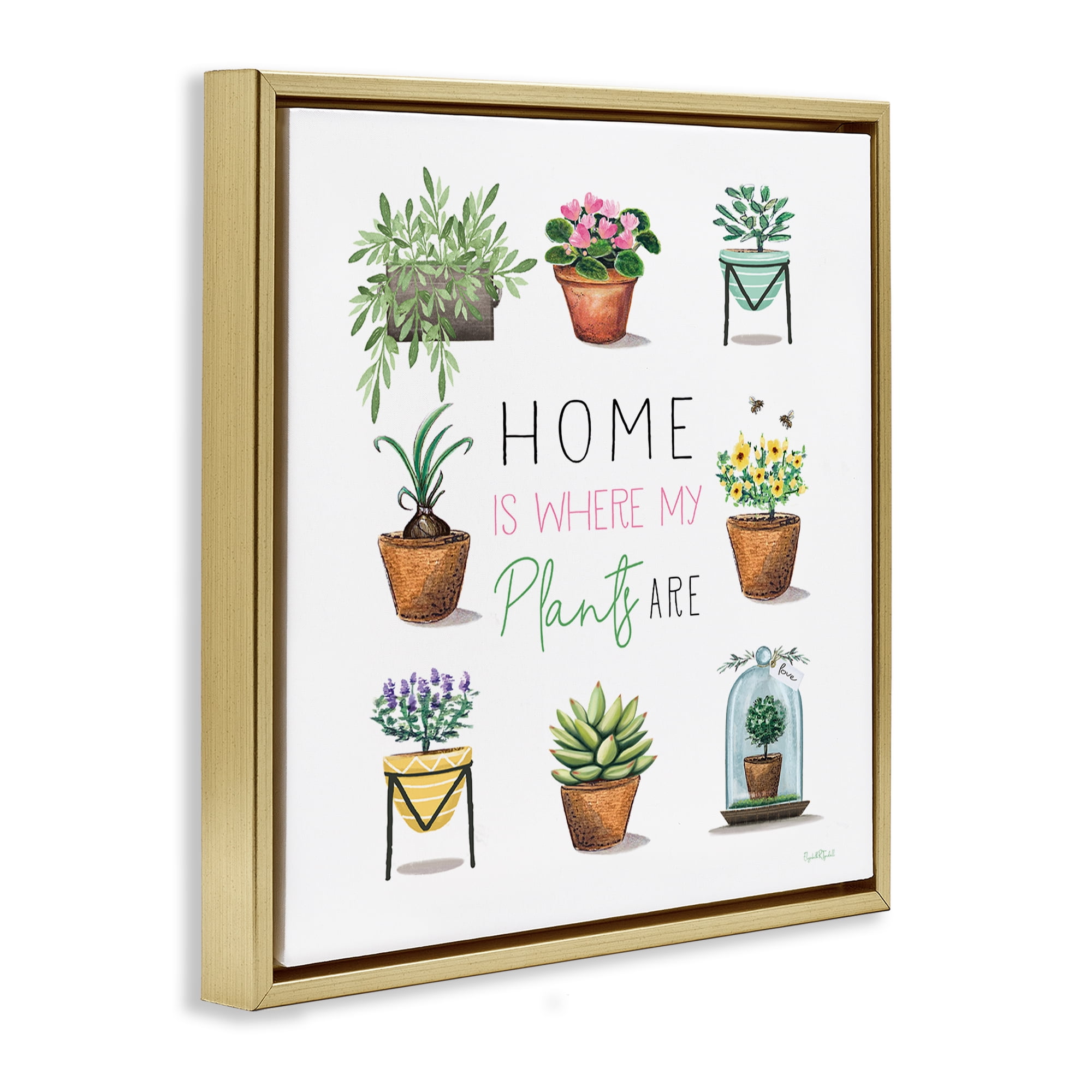 Stupell Industries Home Where Plants Are Plants & Flowers Painting Gold Floater Framed Canvas Art Print Wall Art, 25 x 25
