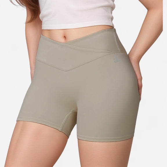 Women's High Waist V-Cut Active Shorts with Seamless Stretch Compression Fit and Contoured Flattering Silhouette - Off White, Medium