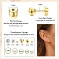 thumbnail image 3 of DESIGNICE 15 Pairs Flatback Stud Earrings, Surgical Steel Nickel-Free Sensitive Ears Gold, 3 of 7