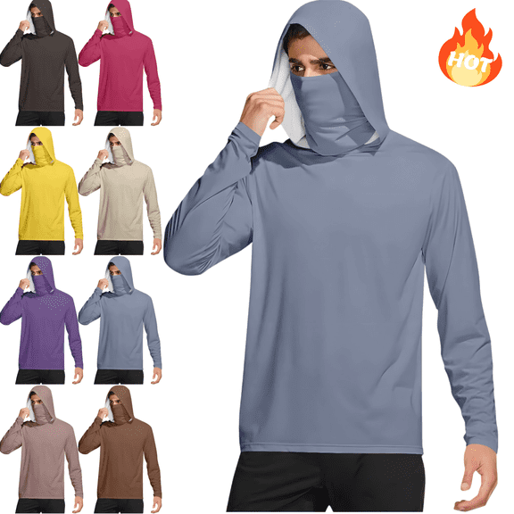 Mifsaly Sun Protection Shirts for Men with Mask Plus Size Lightweight Zip Up Hoodie Upf 50  Long Sleeve Hoodies Quick-Dry Outdoor Sun Protective Clothing with Thumb Hole L