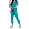 thumbnail image 4 of Medgear Fleur Women's Stretch Scrub Set with Zip Pocket Top and Jogger Pants, Teal, Small, 4 of 4