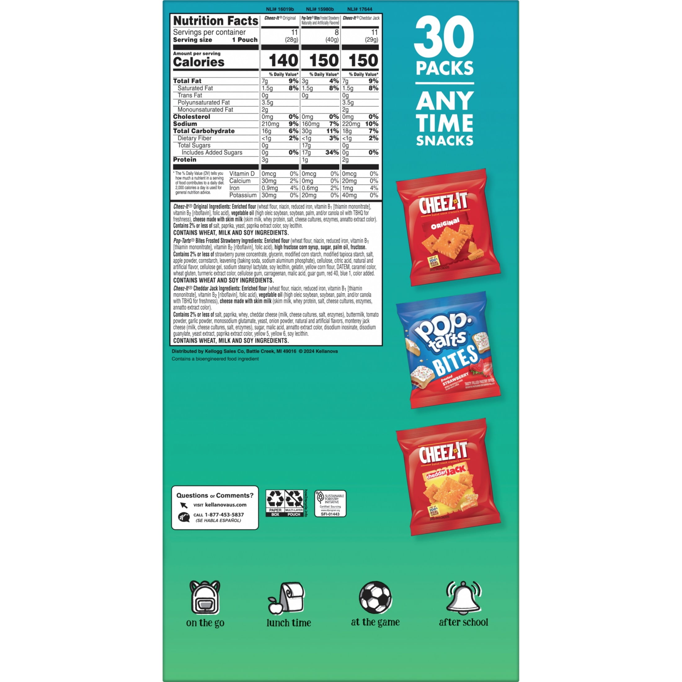 Cheez-It & Pop-Tarts Grab 'N Go Variety Pack Lunch Snacks, 33.42 oz 30 Count