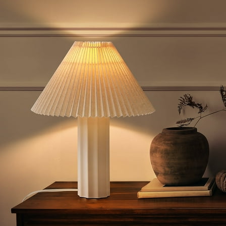 SUNMORY 17.5'' Ceramic Table Lamps with Pleated Fabric Lamp Shade, 3 Way Dimmable White Lamp, LED Nightstand Lamp for Bedroom, Living Room, Home Office (Natual White)