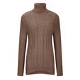 thumbnail image 5 of UTSJKR Women's Cable Knit Sweaters Casual Loose Cozy Going Out Jumper Knitwear Long Sleeve Fall Winter Sweaters 2024 Fashion Clothing Vintage Solid Turtle Neck Pullover Tops Brown M, 5 of 5