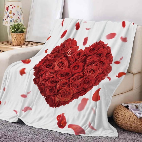 Wadada Valentine's Day Heart Blanket, Love Theme Print Fleece Flannel Throw Blankets Hearts Plush Decor Cozy Bedding for Bed Couch Living Room Kids Girls Women Adults Gifts, 59"X39" a