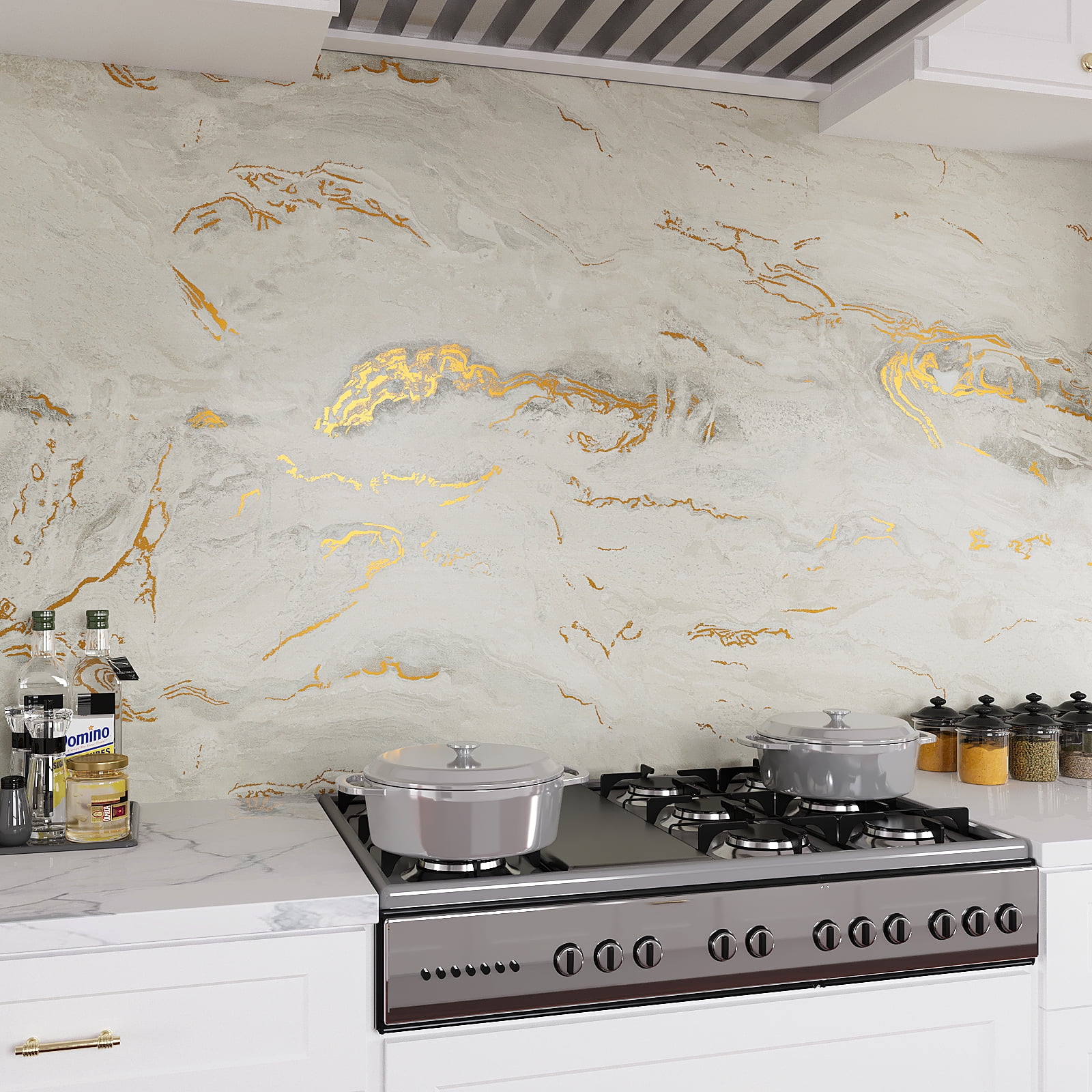 VEELIKE Matte Beige Gold Marble Countertop Contact Paper for Countertop Waterproof Peel and Stick Granite Marble Wallpaper for Kitchen Self Adhesive Countertop Covers for Bathroom Walls 15.7"x354"